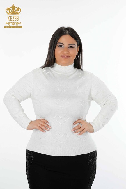 Women's Knitwear Sweater Stand Ecru - 15220 | KAZEE - Thumbnail
