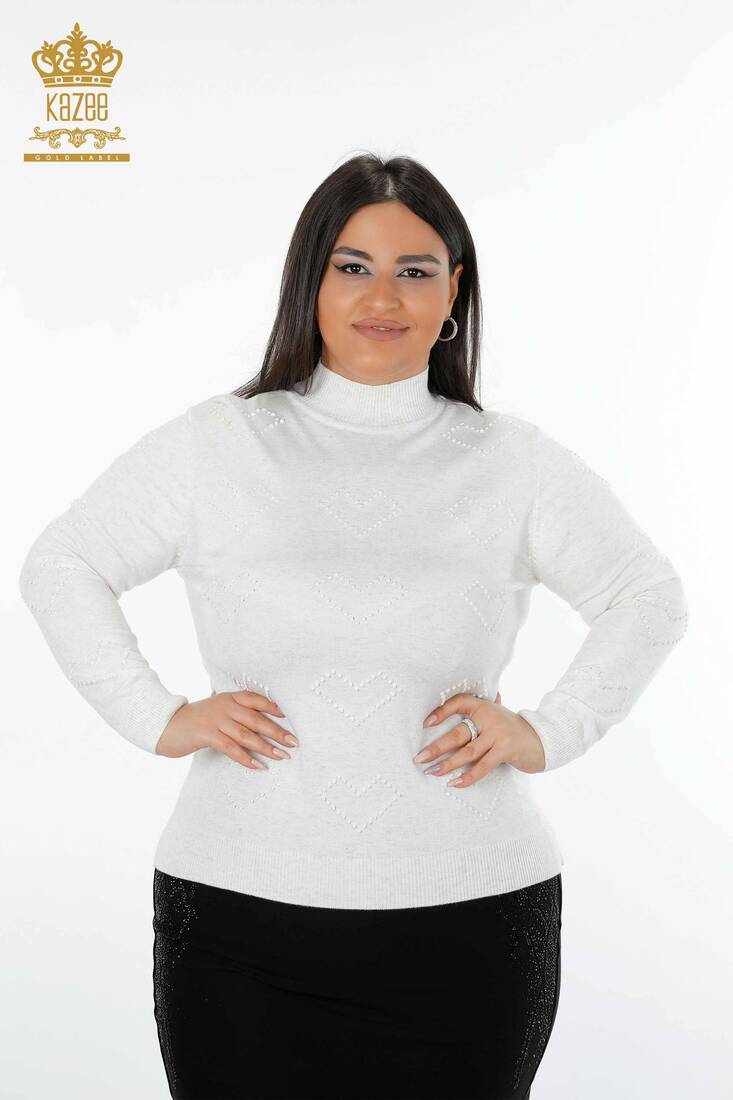 Women's Knitwear Sweater Stand Ecru - 15220 | KAZEE