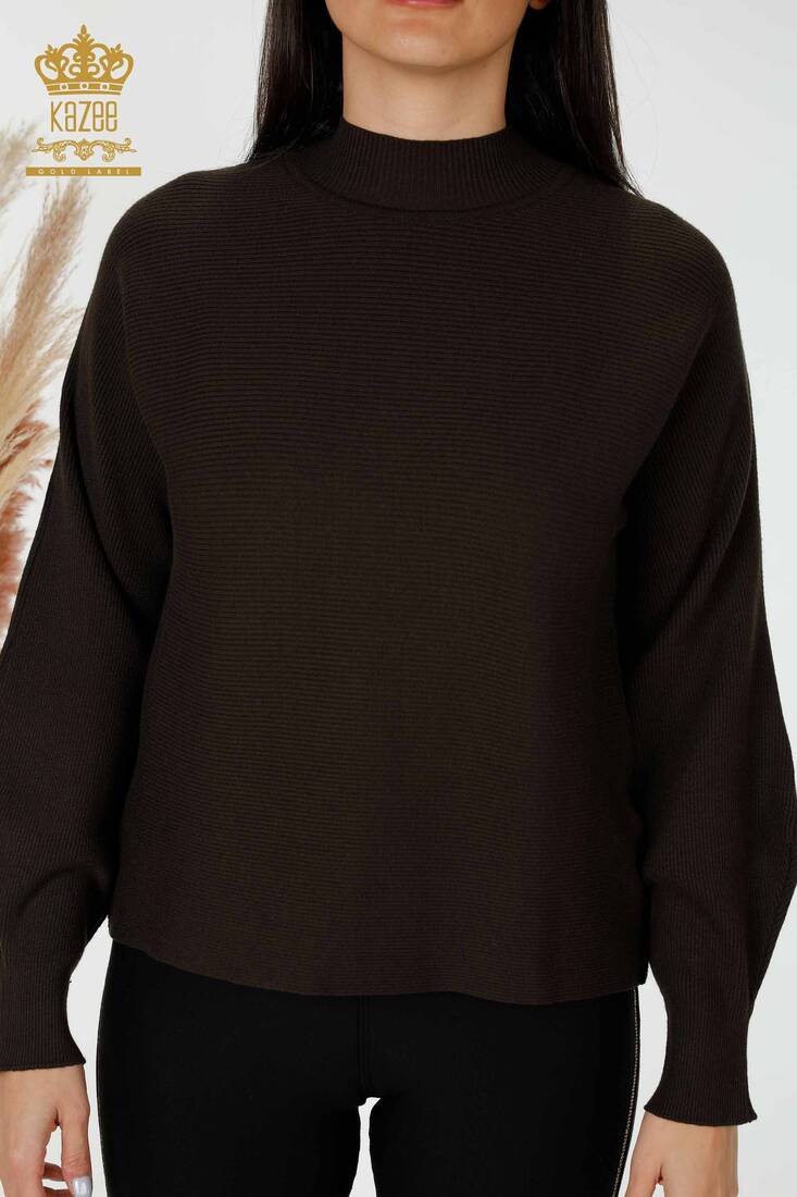Women's Knitwear Sweater High Collar Khaki - 15669 | KAZEE