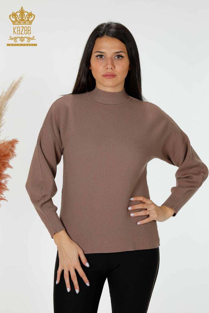 Women's Knitwear Sweater High Collar Mink - 15669 | KAZEE