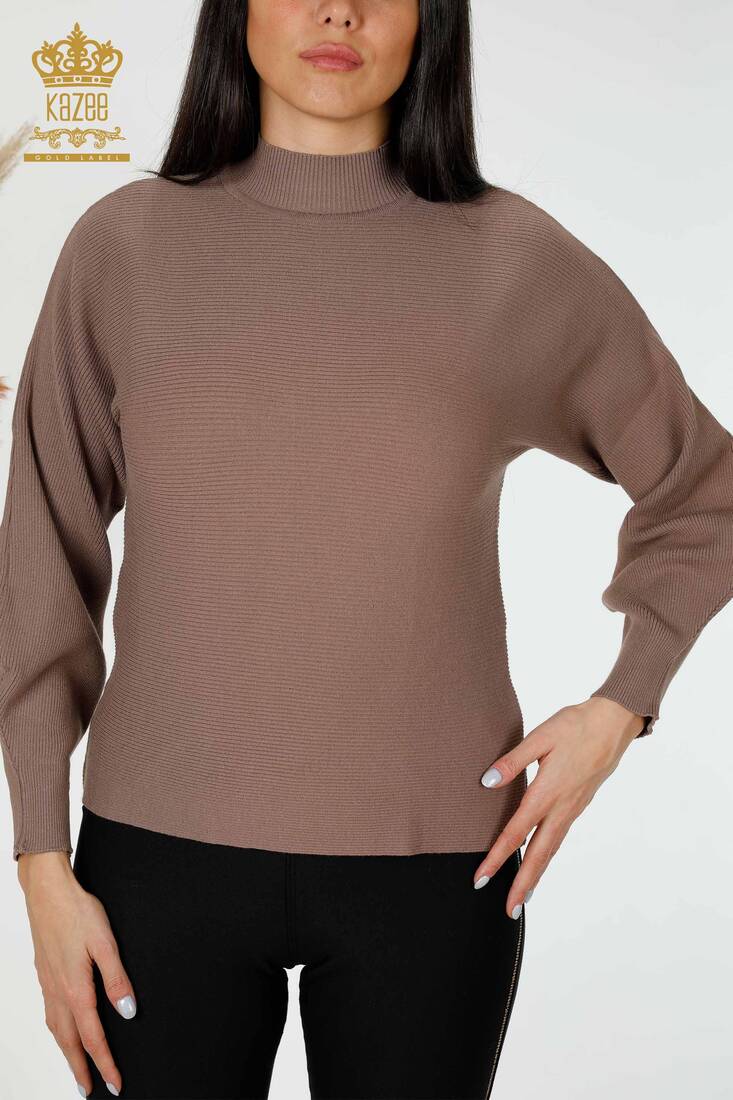 Women's Knitwear Sweater High Collar Mink - 15669 | KAZEE