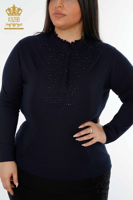 Women's Knitwear Sweater High Collar Navy - 14787 | KAZEE - Thumbnail