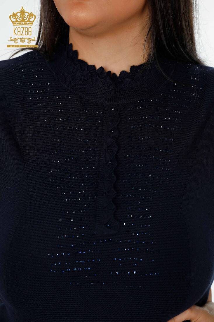 Women's Knitwear Sweater High Collar Navy - 14787 | KAZEE