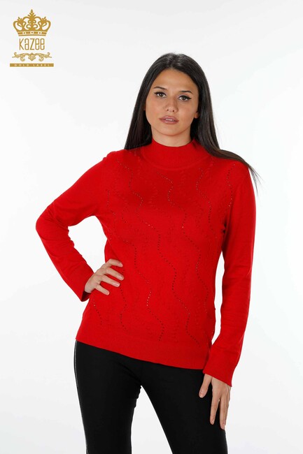 Women's Knitwear Sweater High Collar Red - 13866 | KAZEE - Thumbnail