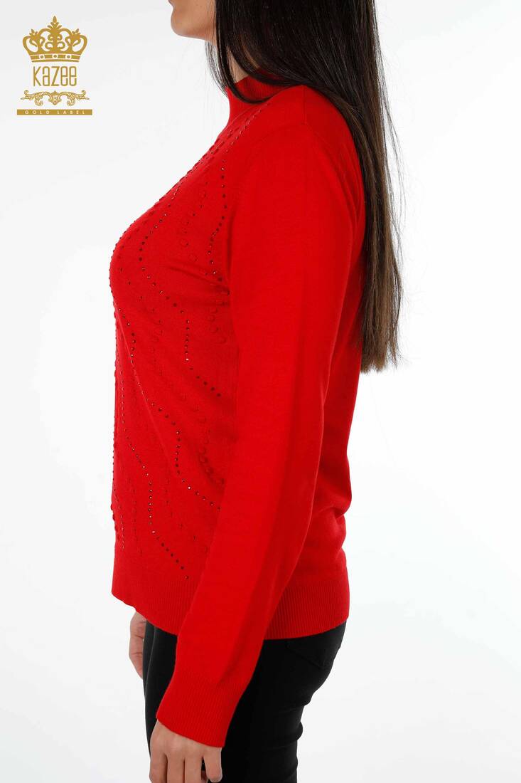 Women's Knitwear Sweater High Collar Red - 13866 | KAZEE
