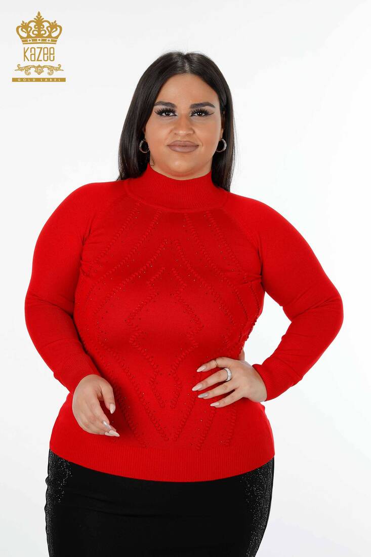 Women's Knitwear Sweater High Collar Red - 14785 | KAZEE