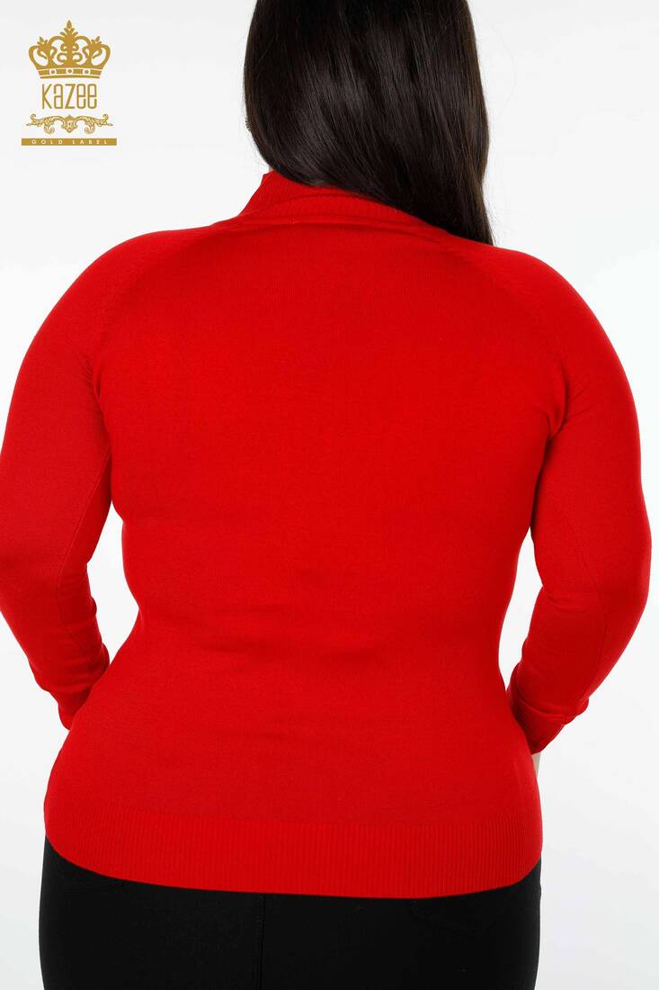 Women's Knitwear Sweater High Collar Red - 14785 | KAZEE