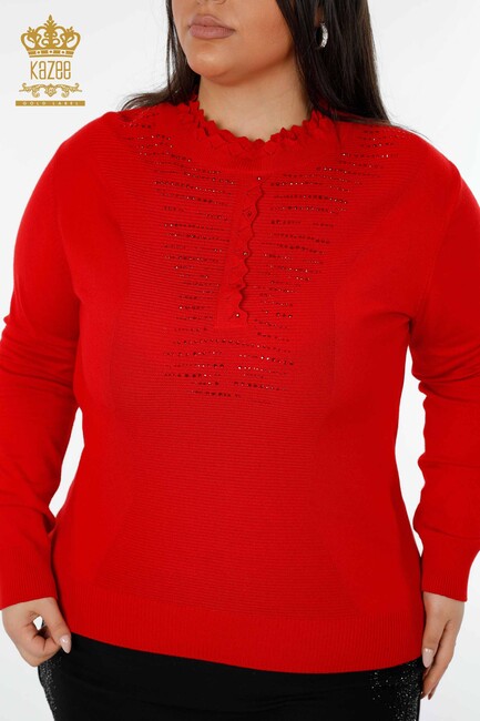 Women's Knitwear Sweater High Collar Red - 14787 | KAZEE - Thumbnail