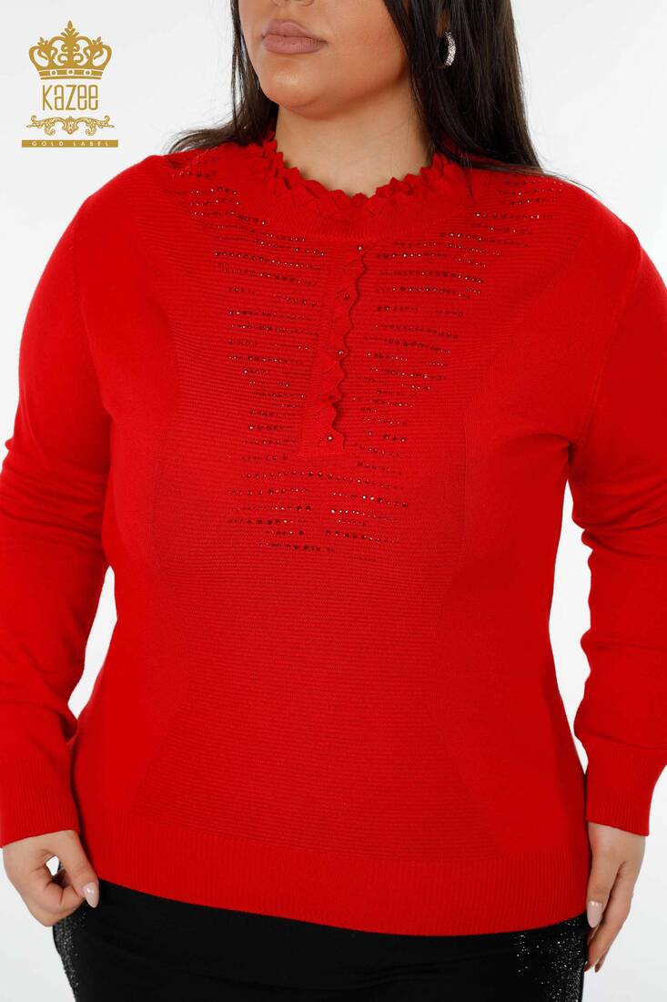 Women's Knitwear Sweater High Collar Red - 14787 | KAZEE