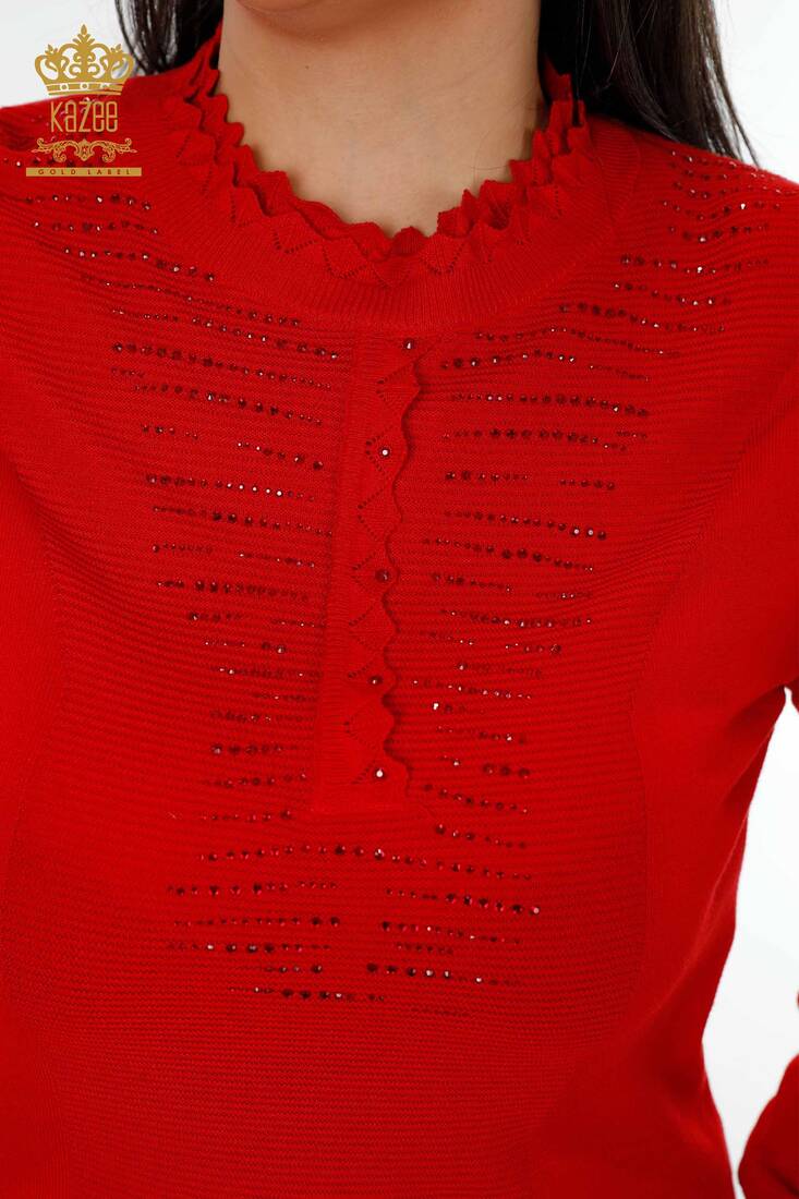 Women's Knitwear Sweater High Collar Red - 14787 | KAZEE