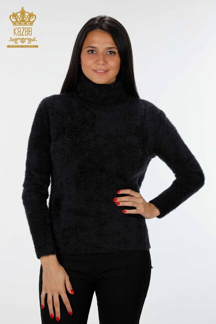 Womens Knitwear Sweater Long Basic Angora Viscose Black - 19056 | KAZEE - Thumbnail
