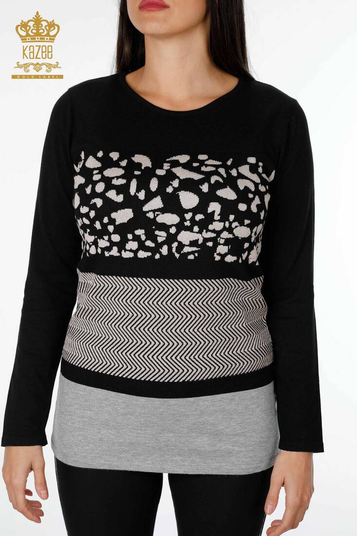 Women's Knitwear Sweater Mixed Pattern Black-Grey - 14050 | KAZEE