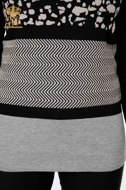 Women's Knitwear Sweater Mixed Pattern Black-Grey - 14050 | KAZEE - Thumbnail