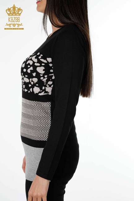 Women's Knitwear Sweater Mixed Pattern Black-Grey - 14050 | KAZEE - Thumbnail