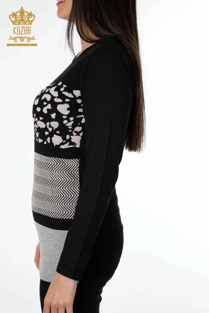 Women's Knitwear Sweater Mixed Pattern Black-Grey - 14050 | KAZEE