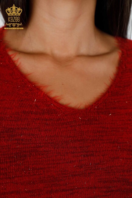 Women's Knitwear Sweater Glitter Toggle V Neck Long Sleeve Red - 19081 | KAZEE - Thumbnail