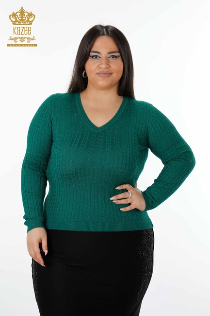 Women's Knitwear Sweater Glitter Detailed Green - 15200 | KAZEE - Thumbnail