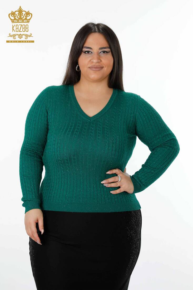 Women's Knitwear Sweater Glitter Detailed Green - 15200 | KAZEE