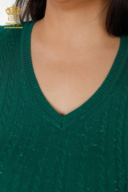 Women's Knitwear Sweater Glitter Detailed Green - 15200 | KAZEE - Thumbnail