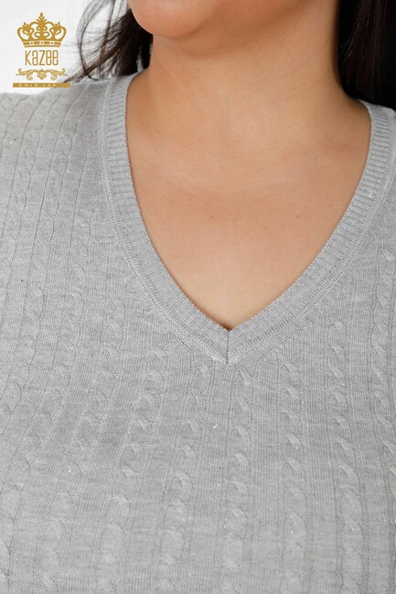 Women's Knitwear Sweater Glitter Detailed Gray - 15200 | KAZEE - Thumbnail