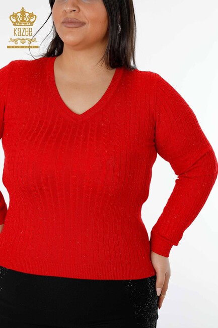 Women's Knitwear Sweater Glitter Detailed Red - 15200 | KAZEE - Thumbnail