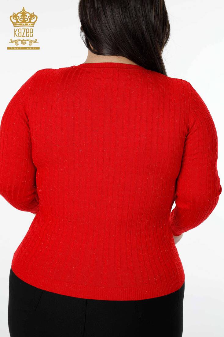 Women's Knitwear Sweater Glitter Detailed Red - 15200 | KAZEE