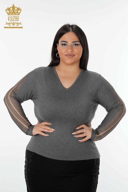 Women's Knitwear Sweater Sleeve Detailed Anthracite - 15191 | KAZEE - Thumbnail