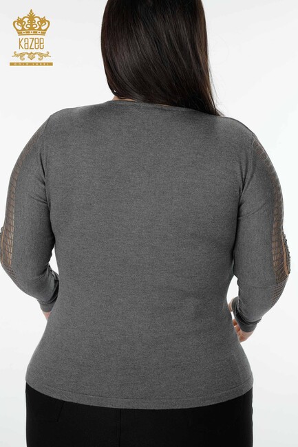 Women's Knitwear Sweater Sleeve Detailed Anthracite - 15191 | KAZEE - Thumbnail