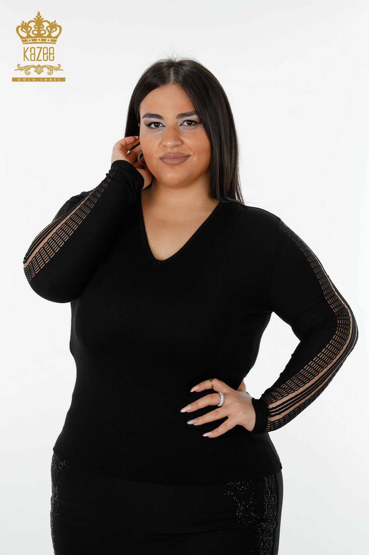 Women's Knitwear Sweater Sleeve Detailed Black - 15191 | KAZEE