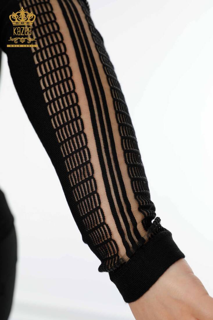 Women's Knitwear Sweater Sleeve Detailed Black - 15191 | KAZEE