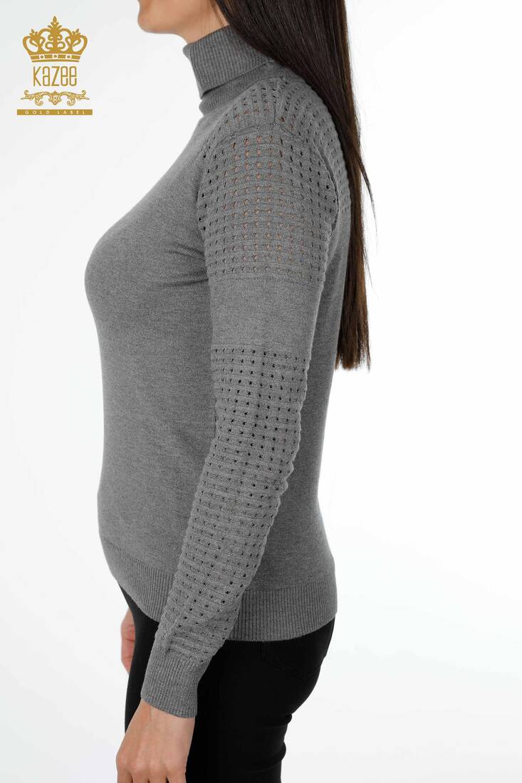 Women's Knitwear Pullover Sleeve Detailed Gray - 13608 | KAZEE