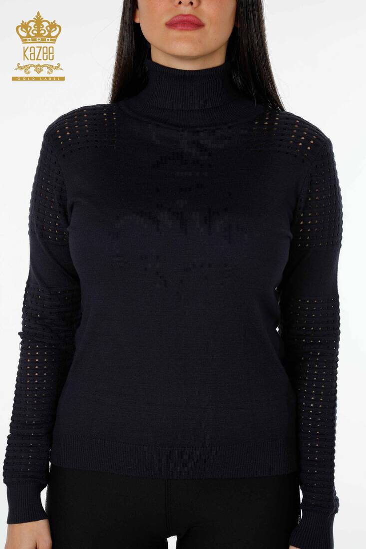 Women's Knitwear Sweater Sleeve Detailed Navy - 13608 | KAZEE