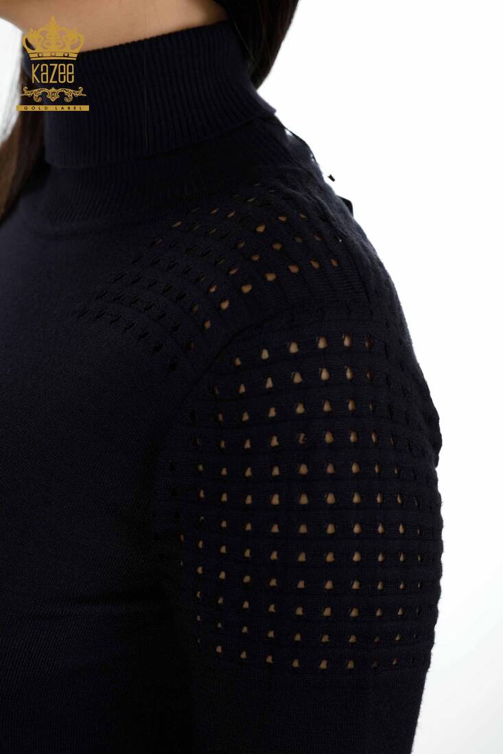 Women's Knitwear Sweater Sleeve Detailed Navy - 13608 | KAZEE
