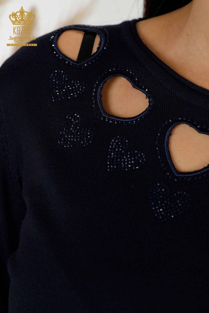 Women's Knitwear Sweater Sleeve Detailed Navy - 15322 | KAZEE