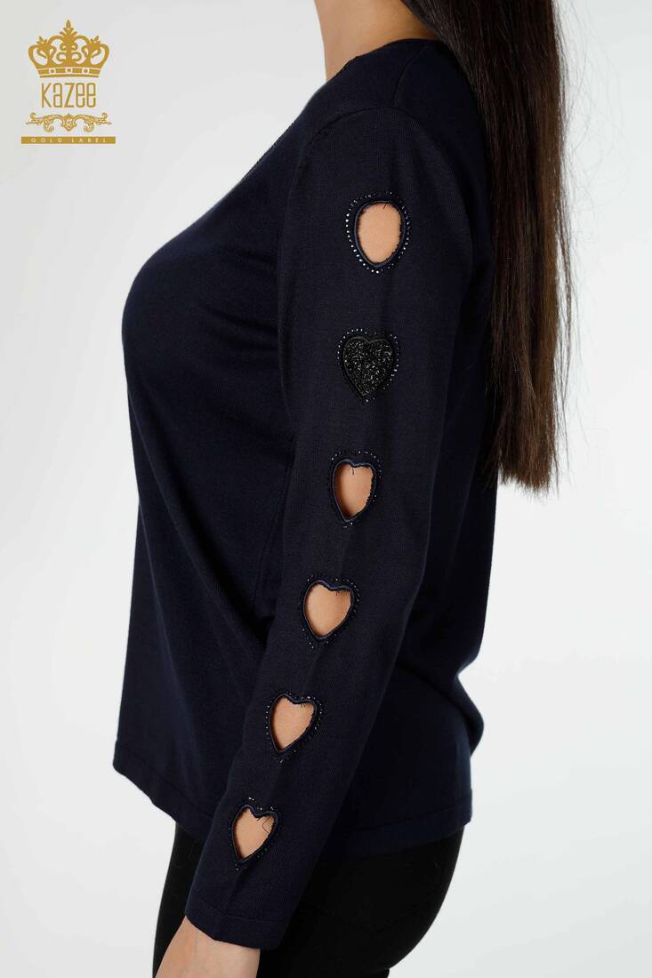 Women's Knitwear Sweater Sleeve Detailed Navy - 15322 | KAZEE