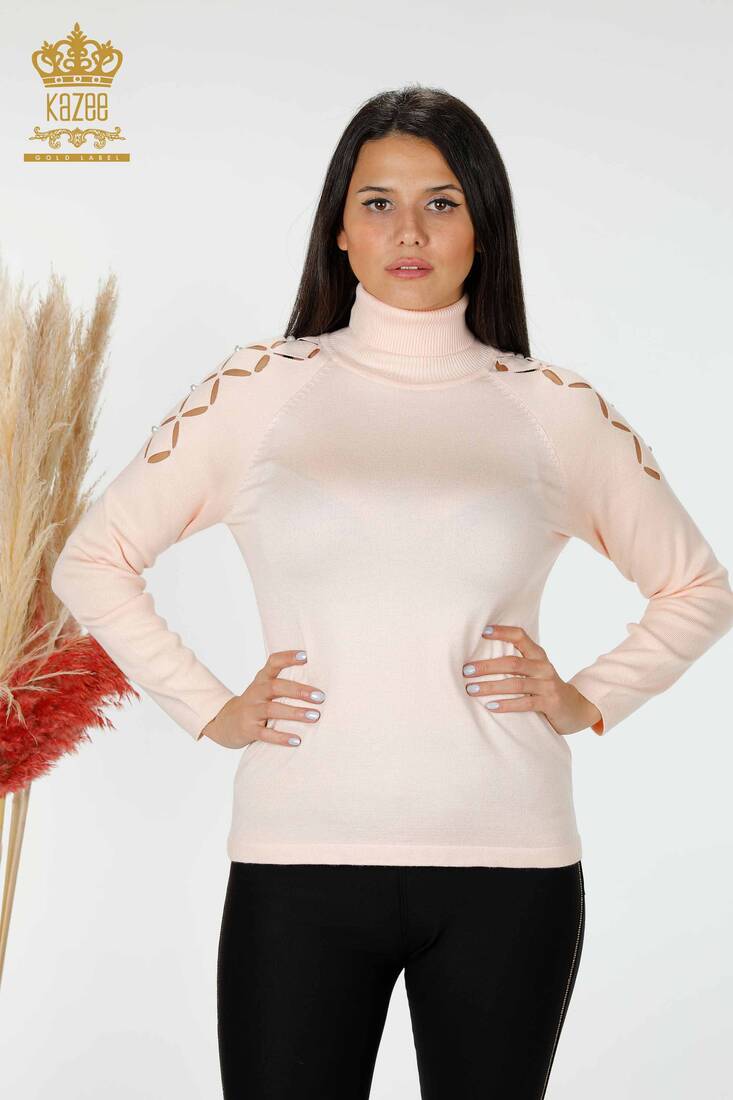 Women's Knitwear Sweater Sleeve Detailed Powder - 15183 | KAZEE