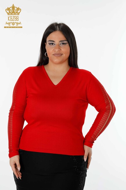 Women's Knitwear Sweater Sleeve Detailed Red - 15191 | KAZEE - Thumbnail