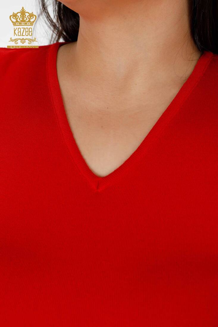 Women's Knitwear Sweater Sleeve Detailed Red - 15191 | KAZEE