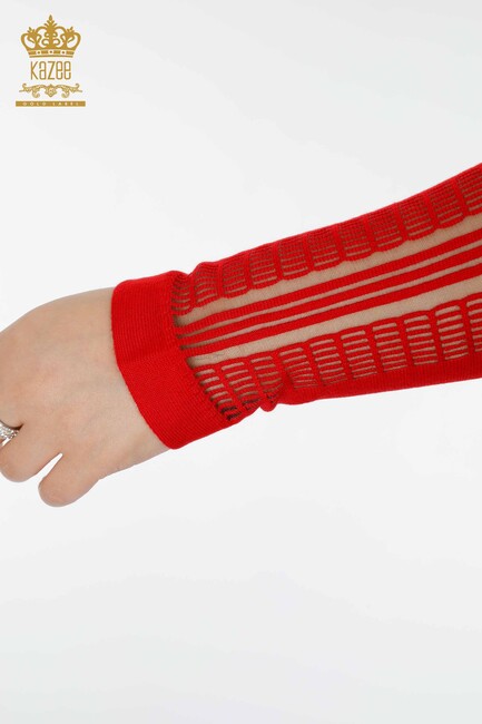 Women's Knitwear Sweater Sleeve Detailed Red - 15191 | KAZEE - Thumbnail