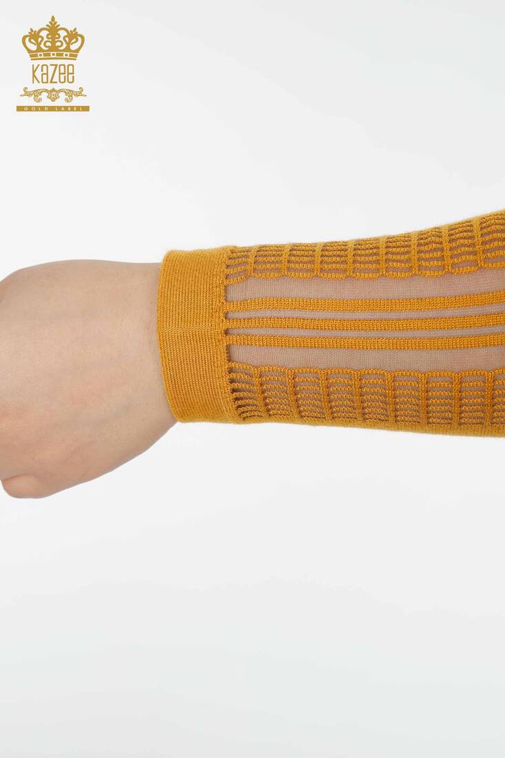 Women's Knitwear Sweater Sleeve Detailed Saffron - 15191 | KAZEE