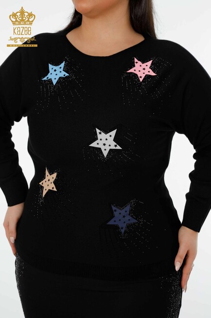 Women's Knitwear Sweater Star Pattern Black - 15511 | KAZEE - Thumbnail