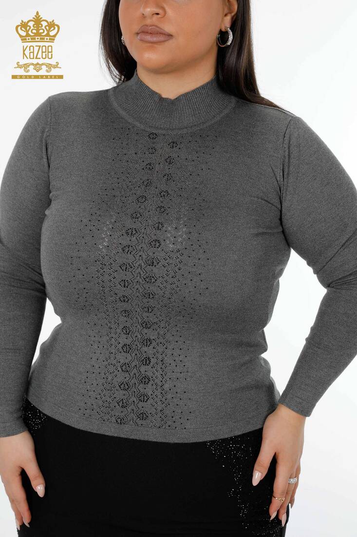 Women's Knitwear Sweater Stone Embroidered Anthracite - 14125 | KAZEE