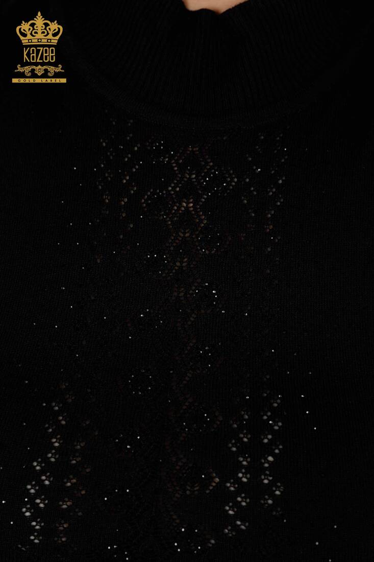 Women's Knitwear Sweater Stone Embroidered Black - 14125 | KAZEE