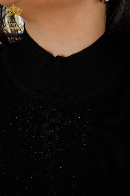 Women's Knitwear Sweater Stone Embroidered Black - 14125 | KAZEE - Thumbnail