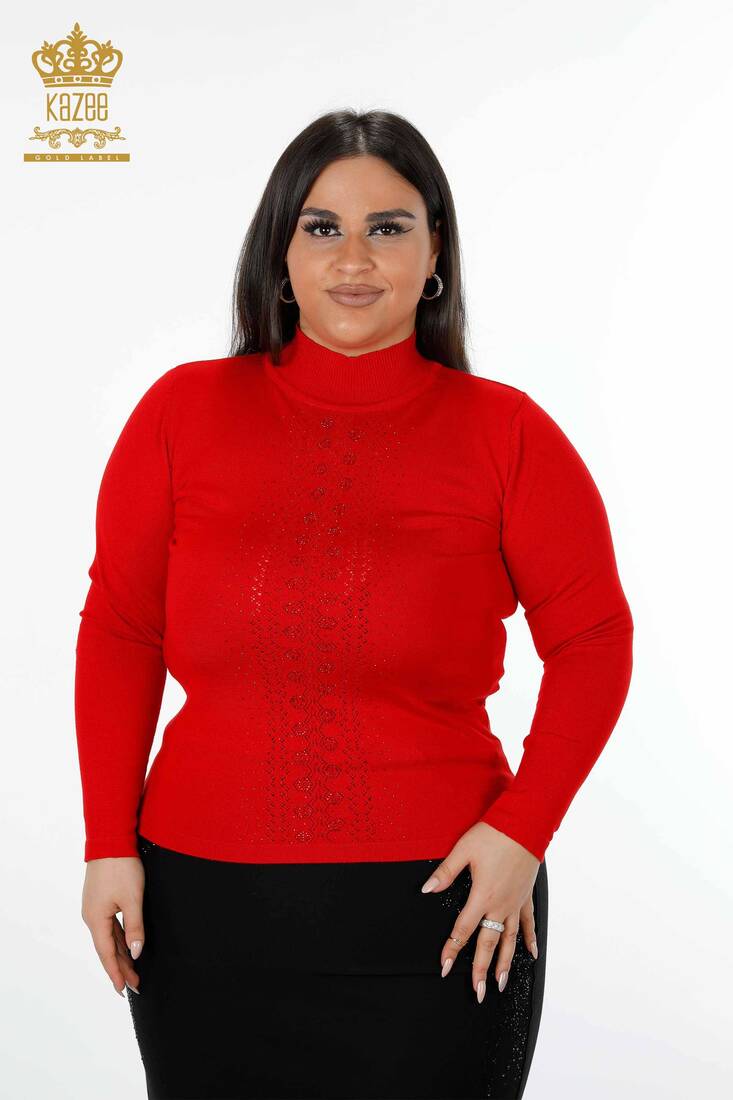 Women's Knitwear Sweater Stone Embroidered Red - 14125 | KAZEE