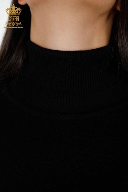 Women's Knitwear Sweater Stripe Stone Embroidered Black - 15062 | KAZEE - Thumbnail