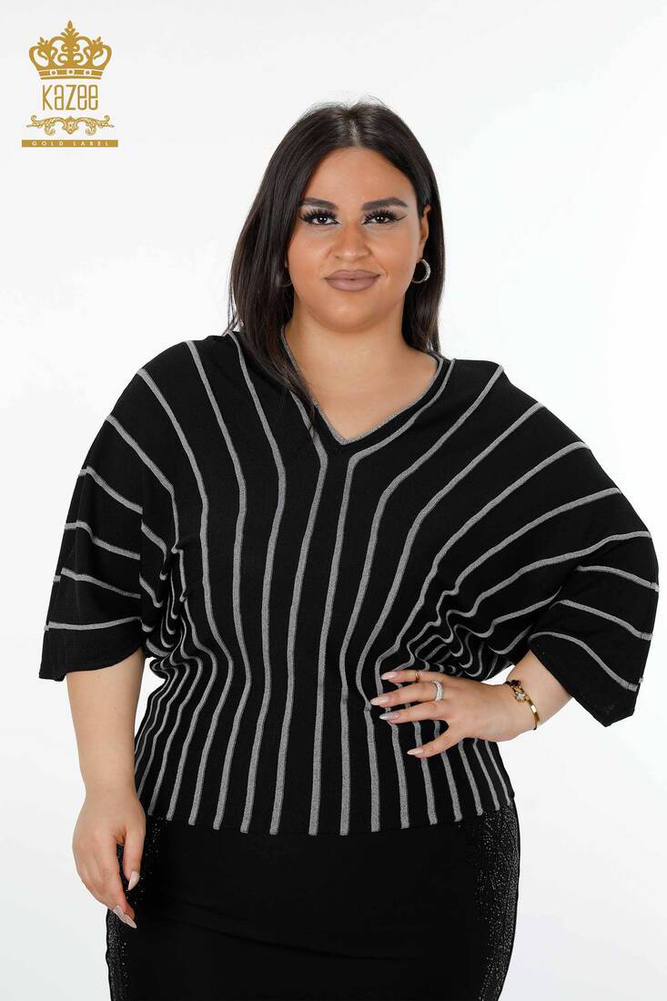Women's Knitwear Sweater Striped Black-Grey 15766 | KAZEE