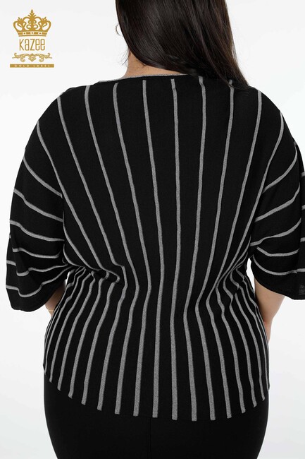 Women's Knitwear Sweater Striped Black-Grey 15766 | KAZEE - Thumbnail