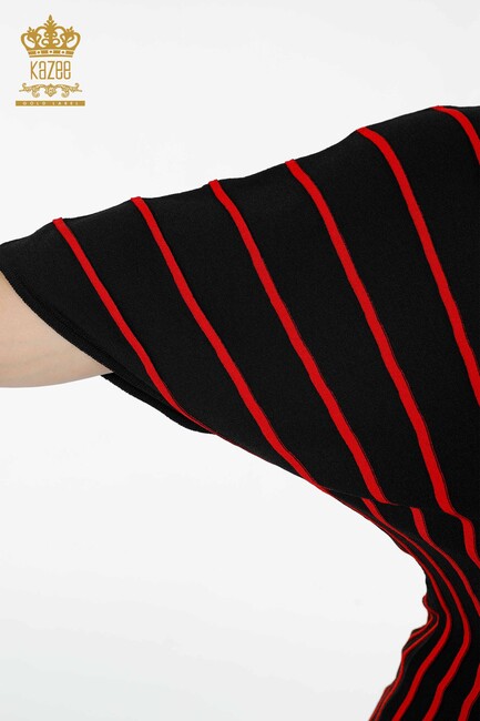 Women's Knitwear Sweater Striped Black-Red - 15766 | KAZEE - Thumbnail