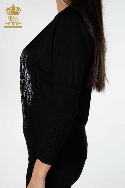 Women's Knitwear Sweater Tiger Detail Black - 15292 | KAZEE - Thumbnail